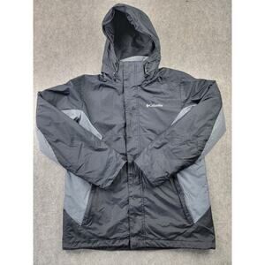 Columbia Interchange Coat Mens Medium Black Gray Removable Hood Outdoor Winter